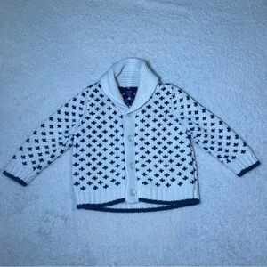 GAP Kids White and Navy Patterned Grandpa Style Cardigan